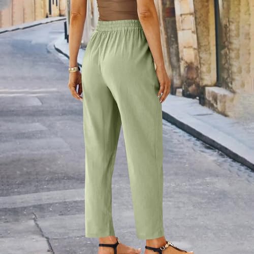 Cotton Linen Crop Pants for Women Gauze Drawstring High Waisted Straight Leg Trouser Casual Loose Beach Pant4
