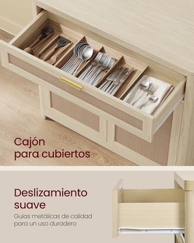 Aparador de cocina con puertas efecto ratán y estante ajustable ELLAN 7