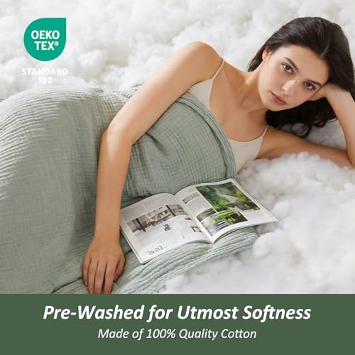 Image of EMME Cotton Muslin Large Throw Blanket Couch Breathable Gauze Soft Lightweight Bed Blankets Adults (Heather Sage Green, 50 inchx70 inch)