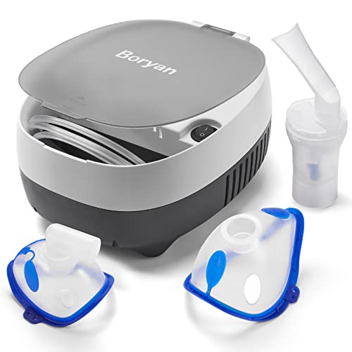 Nebulizer Machine for Adults Kids, Boryan Lastest Breathing Treatment for Albuterol Home Use, Include Start Kit with Replaceable Nebulizer Masks, Hoses and Filters