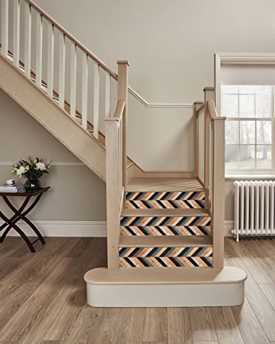 Flfk Vintage Wood Grain Fishbone Stair Decals - Stair Stickers Decals Peel And Stick Vinyl For Stair Riser, 39"W X 7"H #TOP3