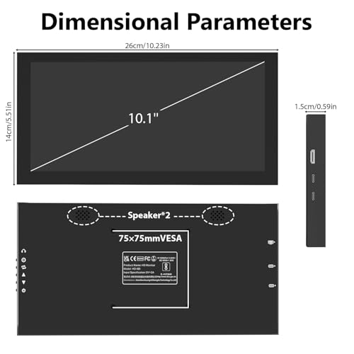 Image of Prechen 10.1 Inch Secondary Mini Monitor,IPS Stretched Bar LCD Travel Display 1540x720 USB-C HDMI Portable Secondary Display with Stand & Speaker, CNC Material for PC Laptop Rasp PI AIDA64, Speaker