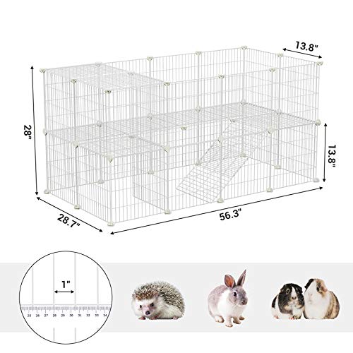 Songmics ULPI02W 36 Panels Pet Playpen, Small Animal Playpen, Rabbit Guinea Pig Cage, Zip Ties Included, Metal Wire Apartment-Style Two-Story Pet Premium Villa For Bunnies Puppies thumb #3