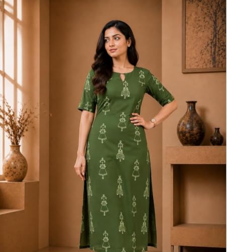 Image of Woman Women's Rayon Straight Fit Straight Kurta Kurtis