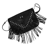 SUPVOX Bolso Bandolera para Mujer Negro de Piel Suave Tachuelas y Flecos, Tamaño Grande, Bolsa Hombro Casual para Compras y Uso Diario, Almacenamiento Espacioso y Funcional