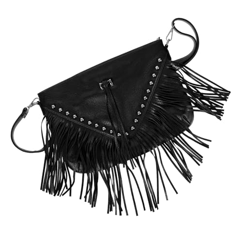 Sac à bandoulière en PU noir Ciieeo aux finitions cloutées et franges fluides