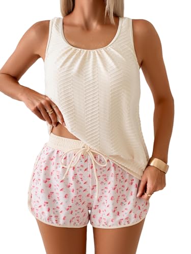 Image of Aidonger Women's Tankini Swimsuit Modest Two Piece Bathing Suit Tummy Control Athletic Blouson Tank Top with Short Bottoms