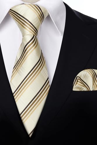 Image of HISDERN Ties for Men Plaid Checkered Tie with Pocket Square Woven Business Formal Necktie Handkerchief Set Wedding Party