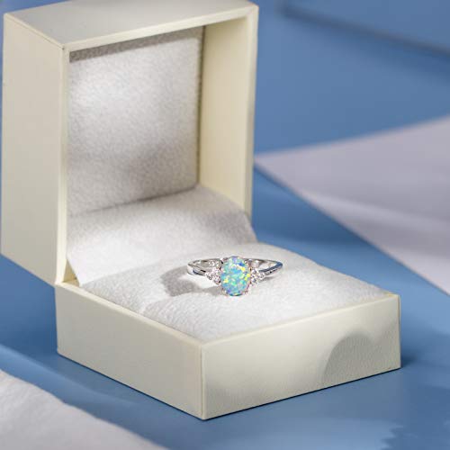 Fancime Created Opal Rings Sterling Silver 4-Prong Halo White Opal Cubic Zirconia Engagement Wedding Ring October Birthstone Ring Fine Jewelry For Women Size 6 #TOP3