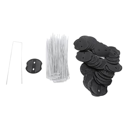 Sunicon Garden Landscape Staples Set, estacas de Hierro en Forma de U y 40 Piezas de plástico para asegurar Tela de césped