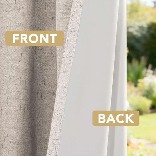 Image of Linen Blackout Curtains 96 Inches Long 100% Total Blackout Heavy-Duty Draperies for Bedroom Living Room Thermal Insulated Textured Functional Window Treatment Anti Rust Grommet (Natural, 2 Panels)