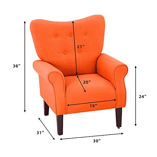 Yoleny Modern Accent Chair,High Back Armchair,Upholstered Fabric Button Single Sofa With Wooden Legs For Living Room,Bedroom,Club,Orange #TOP2
