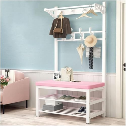 JvFbjLF Perchero de Entrada, Perchero Multifuncional for Ropa con Banco for Zapatos, Perchero for Pasillo(White Powder,100 * 33 * 172Cm)