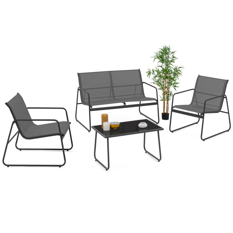 IDMarket - Salon de Jardin Bas Malaga 4 Places avec canapé, fauteuils et Table Gris Anthracite