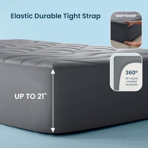 Sleep Zone Cooling Mattress Pad Twin, Support Mattress Topper, Breathable and Soft Mattress Protector, Deep Pocket Bed Cover, Machine Washable (Dark Grey, Twin) - image 6