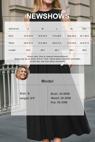 Image of Newshows Women 2025 Work Dress Sleeveless Crew Neck Office Business Casual Outfits Midi Elegant Dresses with Pockets