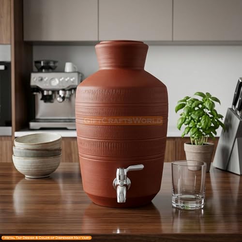 Image of 15 L Mitti Matka for Water with Tap - Natural Cool Clay Pot Dispenser, Traditional Drinking Pani Ka Matka, Earthen Ke Wala Vessel and Summer Hydration