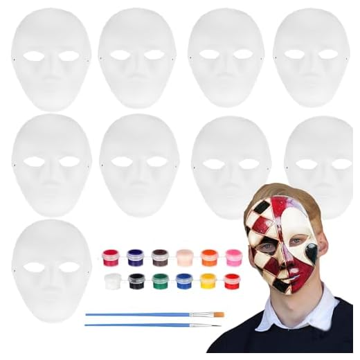 Aszaui 12 Piezas Papel Blanco Bricolaje Máscara de Pulpa en Blanco,Máscara de Pintada,Máscaras Pintada a Mano, DIY Máscara Blanca Niños Adultos, para Cosplay, Carnaval, Fiesta(24 * 18cm)