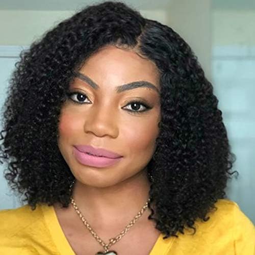 Bob Wigs Kinky Curly Wigs 13X4 Lace Front Wigs Human Hair with Pre Plucked Hairline Original Queen Human Hair Wigs for Black Women Short Deep Curly Wigs 10inches