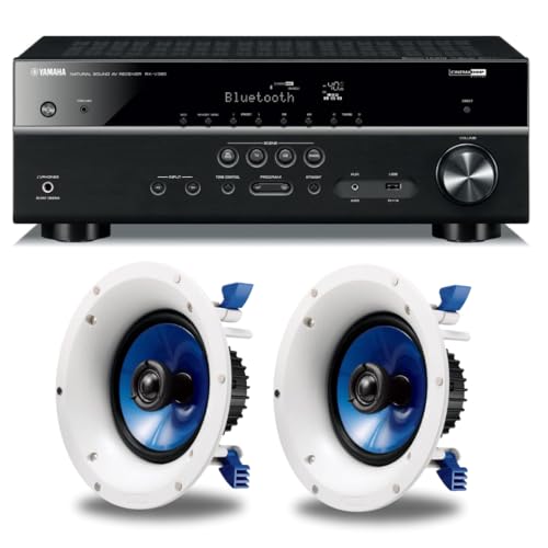 Image of Yamaha Bluetooth Audio & Video Component Receiver Black (RX-V385BL) + Pair of Yamaha NSIC600WH 2-Way 110-Watts RMSSpeaker (White) Bundle