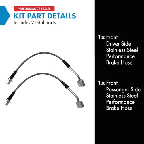 Image of TRQ Front Performance Brake Hose Set Compatible with 2005-2010 Dodge Dakota 2006-2009 Mitsubishi Raider 2011 Ram