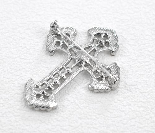 Image of Gyn&Joy Sparkle Crystal Rhinestones Holy Cross Brooch Pin Jewelry For Women Men