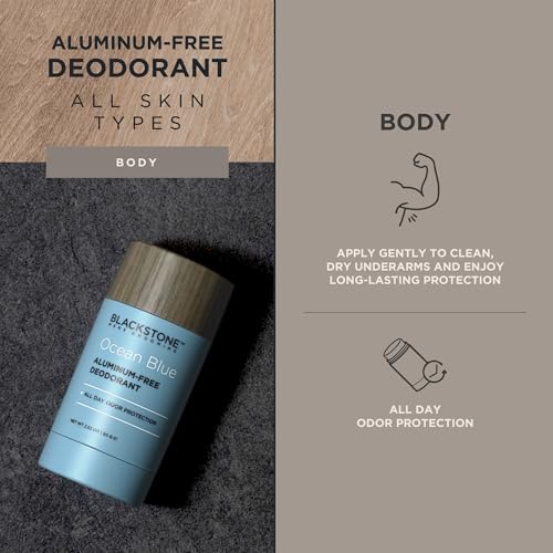 Image of Blackstone Men's Grooming Aluminum-Free Deodorant - All Day Odor Protection | Long Lasting Protection - Ocean Blue (2.82 oz)
