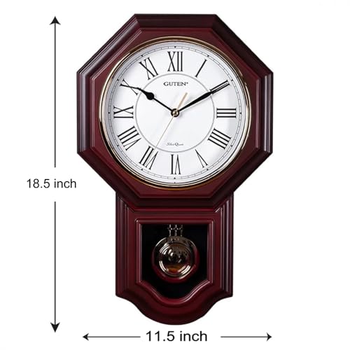 Horloge murale à pendule en bois d'acajou et chiffres romains