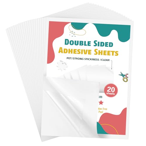 YISUMEI 20 Stück 29 x 21 cm Doppelseitige Klebefolie Transparent Doppelklebeband Dünn Doppelseitiges Klebeband Blätter zum Basteln Diamond Painting Geschenkverpackung Karten