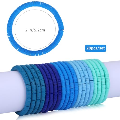 Ornaland 20 Pieces Hei Shi Surfer Bracelets Friendship Bracelets Clay Bead Bracelets Polymer Clay Stretch Bracelet Stackable Bracelet Set Women Summer Beach Jewelry for Women2