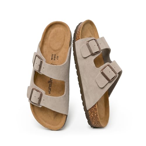 AugSun Women's Cork Footbed Slides 2026 - Adjustable Double Buckle
