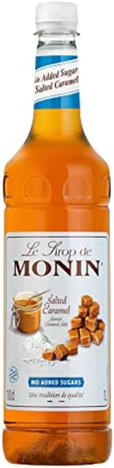 MONIN Premium Salted Caramel No Added Sugar Syrup 1L for Coffee and Cocktails. Vegan-Friendly, Allergen-Free, 100% Natural Flavours and Colourings. Salted Caramel Coffee Syrup