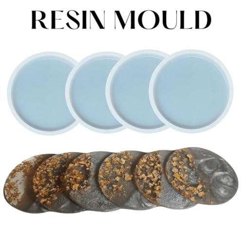 Image of R H Lifestyle Silicone Moulds Round Resin Art Mould Coaster Mould for Resin Art Epoxy Casting Mould Tray Photo Frame Mold Resin Coaster Mould Set of 4, 5 Inch