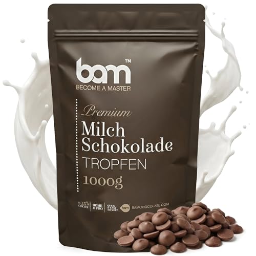 BAM Belgische Schokolade Vollmilch Premium Kuvertüre Schokolade | Ideal als Schokolade für Fondue Schokobrunnen & Patisserie | Zartschmelzende Schokodrops zum Backen & Schmelzen - 1 kg