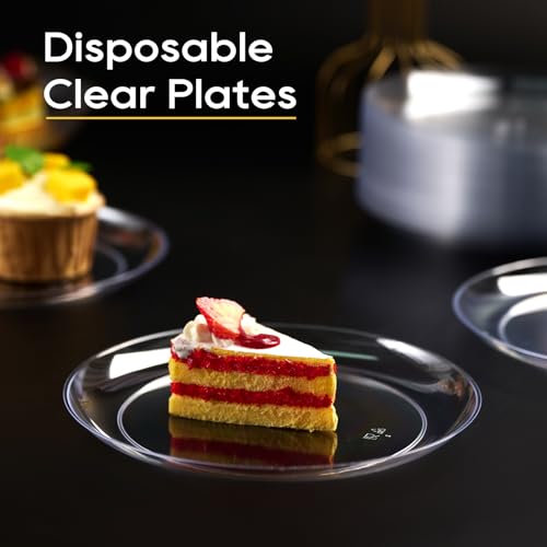 Focusline 100 Count Clear Plastic Plates 7 Inch, Disposable Plastic Salad Dessert Plates Heavy Duty- Premium Hard Plastic Plates Fancy Disposable Clear Plates For Weddings thumb #3