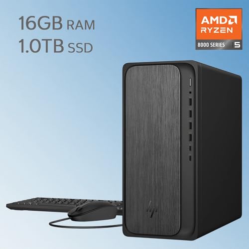 Image of HP OmniDesk Desktop Tower, AMD Ryzen 5 8500G, 16GB DDR5 RAM, 1TB PCIe SSD, AMD Radeon 740M Graphics, USB-C&A, HDMI, DisplayPort, Wi-Fi 6, Win11 Pro, Business & Home Office PC, Keyboard and Mouse