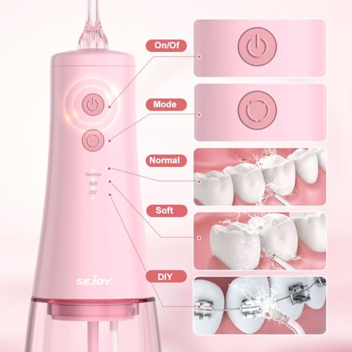 350mL/12oz Water Flosser with 3 Modes 6 Jet Tips,Dental Oral Irrigator USB Rechargeable Cordless Water Dental Picks for Teeth Cleaning,IPX7 Waterproof,for Home and Travel for Oral Care(Pink) - Thumbnail 4