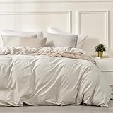 PHF 100% Garment Washed Cotton Duvet Cover King Size, Linen Like Breathable Durable Soft Comforter Cover, 3pcs Simple Bedding Duvet Set with Pillowcases, 104'x90', Linen
