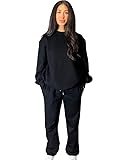 Women's Thick Fleece Sweatsuit Set (Crewneck Sweatshirt + Drawstring Straight Leg Sweatpants) Lounge