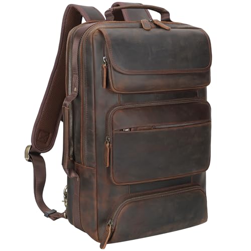 TIDING Full Grain Leather Laptop Backpack