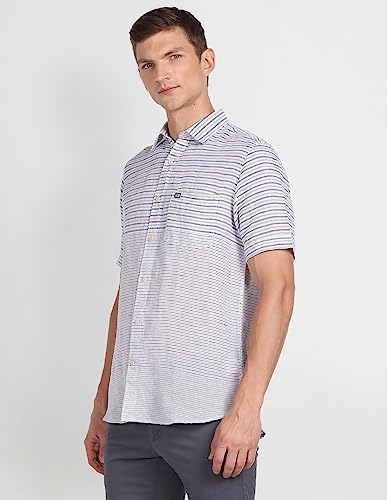 Image of Arrow Men's Linen Blend Striped Regular Fit Shirt