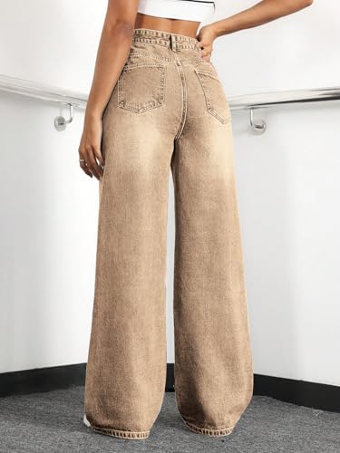 Image of Straight Leg Jeans for Women High Waisted Wide Leg Denim Pants