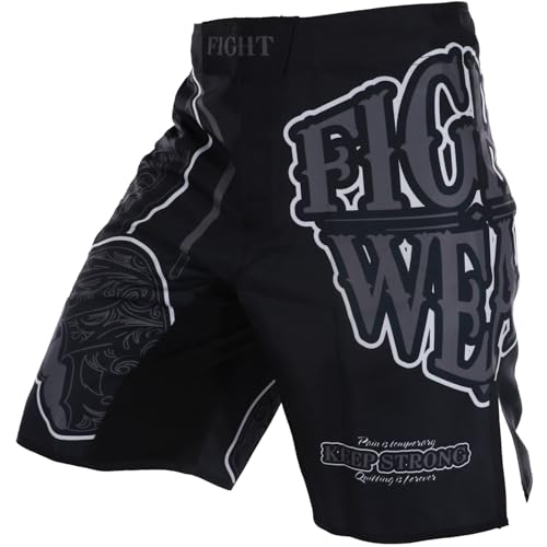 vszap MMA Shorts Grappling Kickboxing Muay Thai Shorts BJJ Gym Training Running Athletic Wrestling Shorts M Black