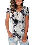 Womens Short Sleeve Tops V Neck Tie Dye Tee Shirts