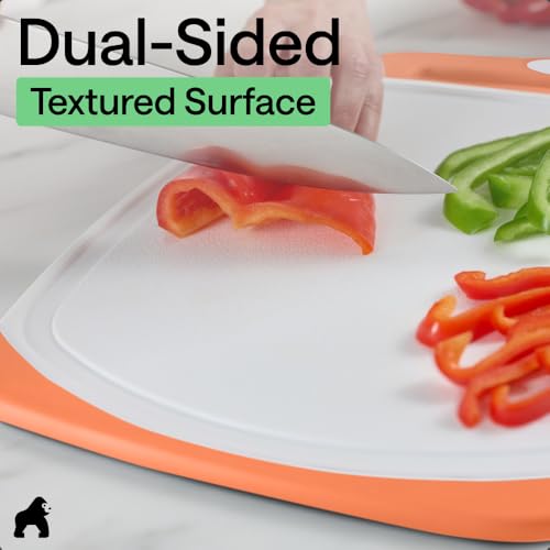 Image of GORILLA GRIP BPA-Free Reversible Kitchen Cutting Board Set of 3 US Designed, Nonporous, Juice Grooves Catch Liquid, Slip Resistant Border, Dishwasher Safe Large Food Chopping Boards, Lime Orange Lemon