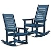 Outdoor Rocking Chairs Set of 2 Porch Rockers HDPE Plastic Blue Oversized Patio Rocker Chair High Back for Big Man Weather Resistant for Outside Deck Balcony Front Backyard