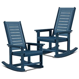 Outdoor Rocking Chairs Set of 2 Porch Rockers HDPE Plastic Blue Oversized Patio Rocker Chair High Back for Big Man Weather Resistant for Outside Deck Balcony Front Backyard