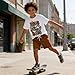 Voxikodex Size 9 10 Years Teen Boys Clothes 2 Piece Letter Print Short Sleeve T-Shirt Tops & Brown Shorts Fashion Kids Boys Summer Clothing Set(9-10Y)