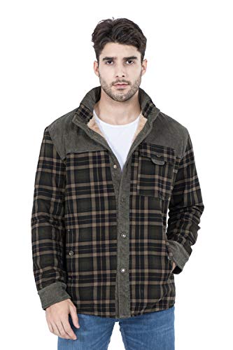 Newhall Men's Plaid Long Sleeve Flannel Lined Buttoned Shirt, Winter Windproof And Warm Jacket 3Xl Dark Green #TOP5