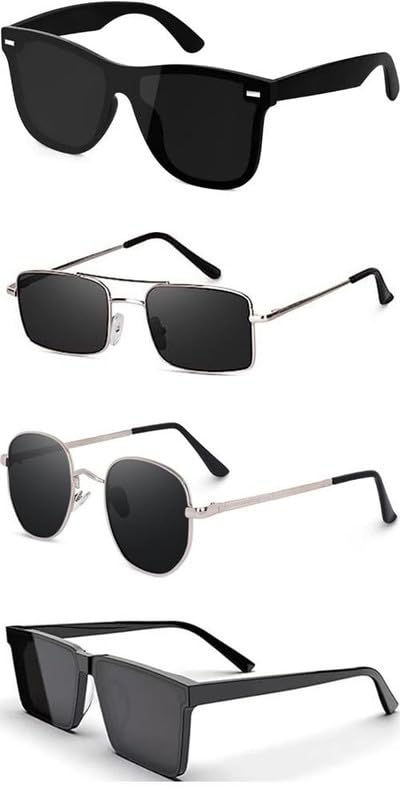 MC Stan Shades Unisex set of 4 Goggles Rectangle Non-Polarized Sunglasses MC stan shades Retro Vintage Narrow white Black Glasses White Goggle Pack of 4 Goggles (Medium)